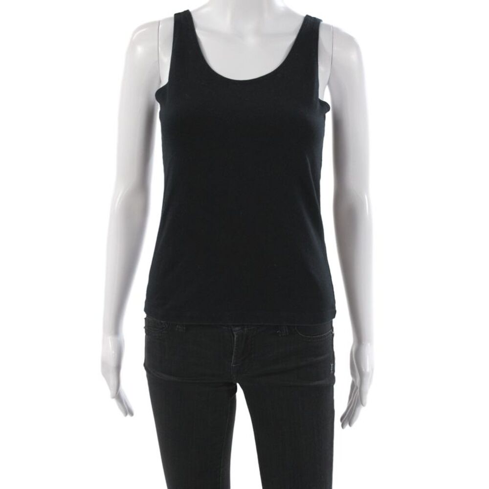 Leggiadro Women Basic Sleeveless Scoop Neck Tank Black Cotton Size L